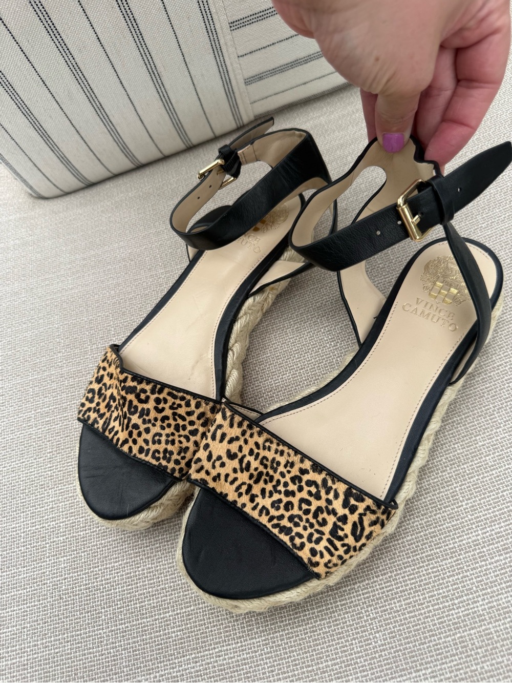 Vince Camuto Black & Leopard braided Espadrille Wedges